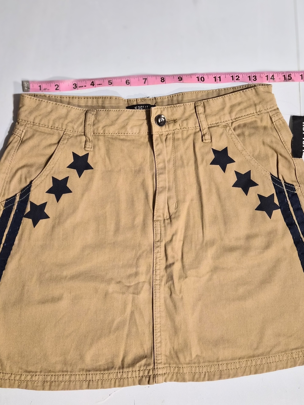 NWT Social‎ Collision Hot Topic Star Khaki Mini Skirt Y2K Grunge Indie Sleaze SM